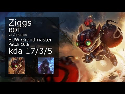 Ziggs vs Aphelios Bot - EUW Grandmaster 17/3/5 Patch 10.8 Gameplay