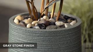 Watch A Video About the Leonisis Gray Stone and Metal Leaf Outdoor Plug In Fountain