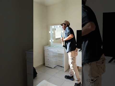 hermoso tocador vanity y mueble tv 😍pide el tuyo #muebles #carpinteria #enbuscadelosmejoresprecios