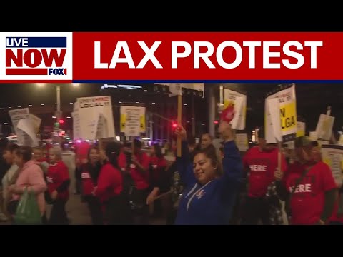 Video | LAX airline catering workers stage protest amid travel rush