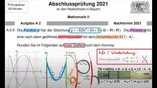 Abschlussprüfung Mathematik 2021 A2 NT Lösung (Parabel)