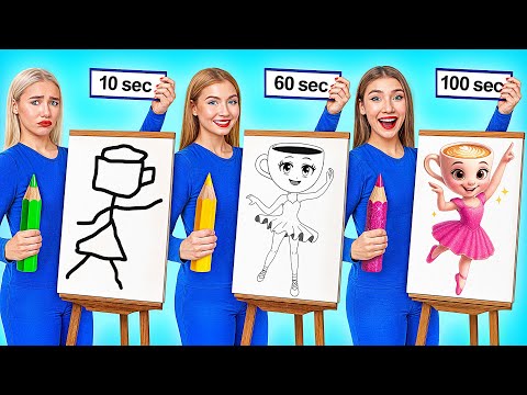 10 Seconds vs 60 Seconds vs 100 Seconds Drawing Challenge by Super Hyper DO