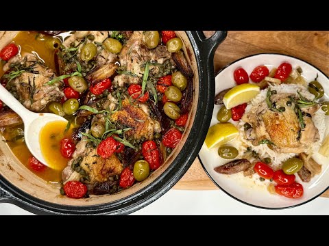 Baked Chicken Thighs with Dates, Olives and Cherry Tomatoes, Mediterranean Dinner Recipe