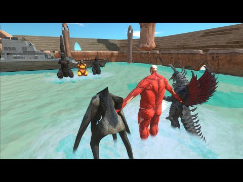 MUTO  VS COLOSSAL TITAN  VS GIGAN FINAL WARS VS 3X GODZILLA - Animal Revolt Battle Simulator