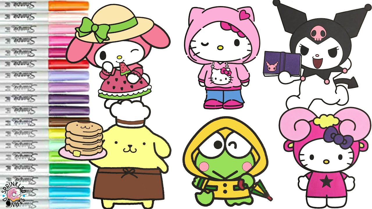 Sanrio Hello Kitty Coloring Book Compilation My Melody Keroppi Kuromi Pompompurin