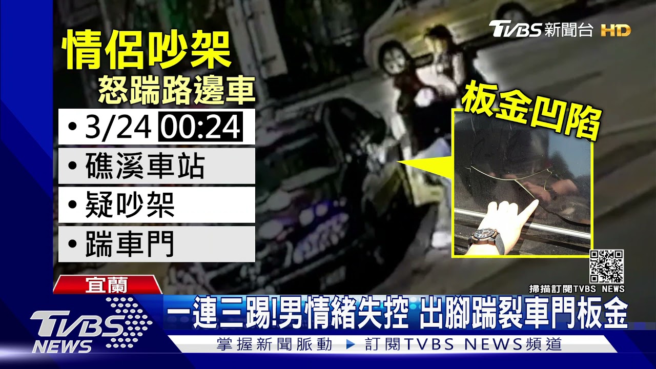 我不爽!疑情侶吵架 男竟出腳猛踹路邊車輛