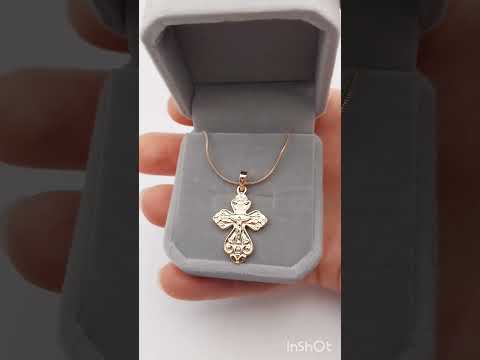 Подарок девушке крестик "Ажурная классика" на цепочке медзолото 18К упакован в бархатной коробочке - фото 1 - id-p1962039102