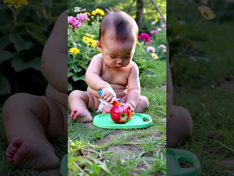 Cute little baby wants to eat apple 🍎🫀