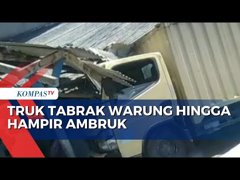 Lupa Rem Tangan, Sebuah Truk Tabrak Warung di Batukuwung Hingga Nyaris Ambruk!
