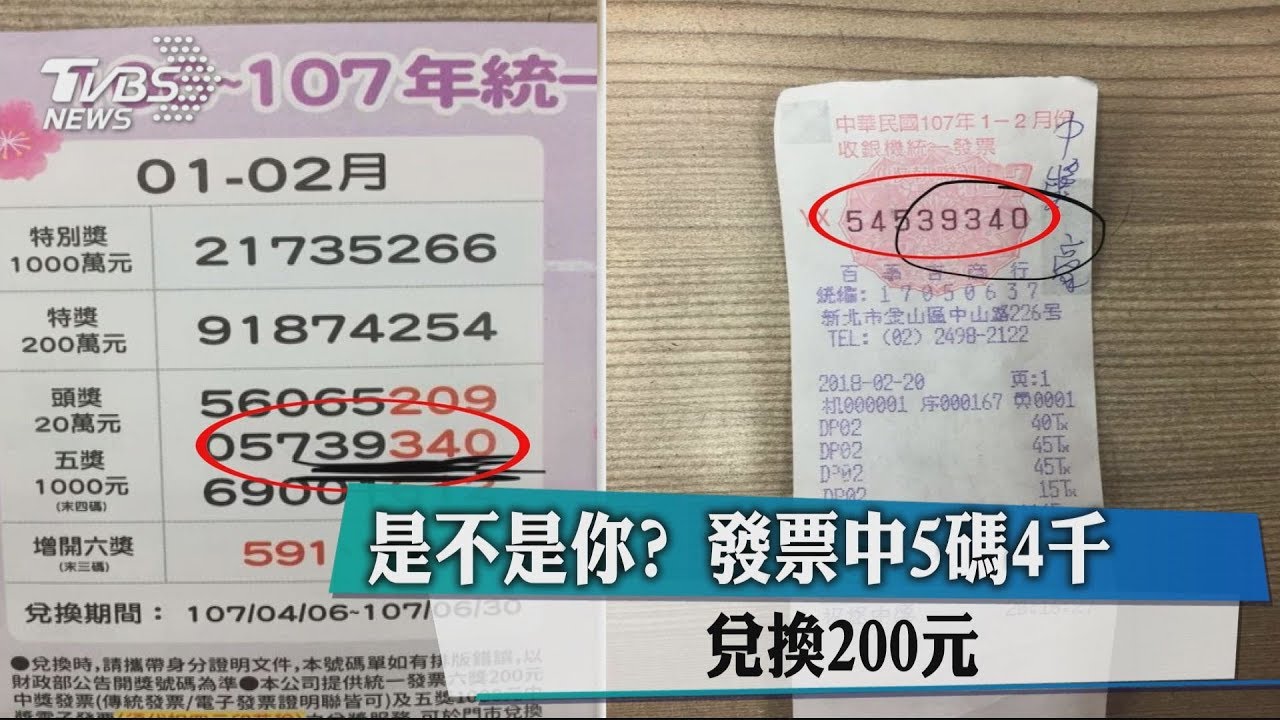 是不是你?發票中5碼4000元 兌換200元