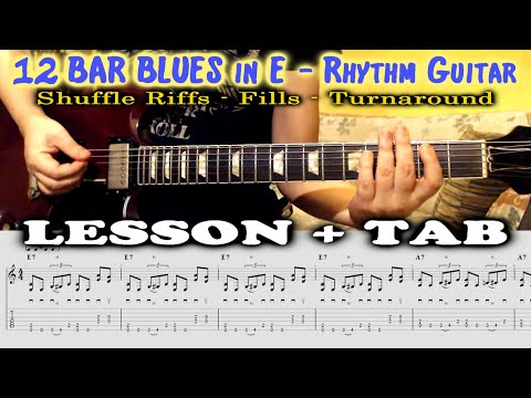 12 Bar Blues Shuffle GUITAR LESSON in E | Tutorial TAB | Riffs & Turnaround
