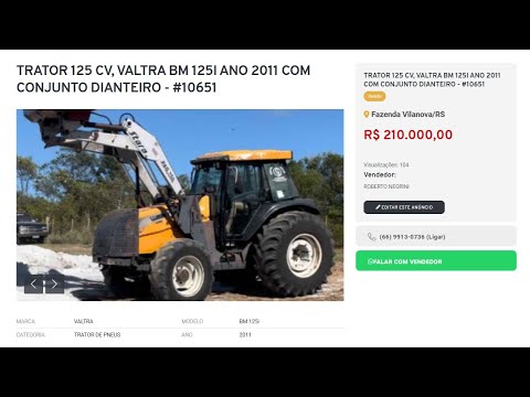 TRATOR 125 CV, VALTRA BM 125I ANO 2011 COM CONJUNTO DIANTEIRO -  Fazenda Vilanova/RS R$ 210.000,00