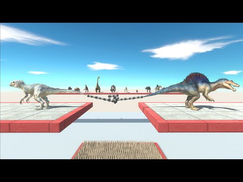 Competition of carnivorous and herbivorous dinosaurs in tug of war - Animal Revolt Battle Simulator