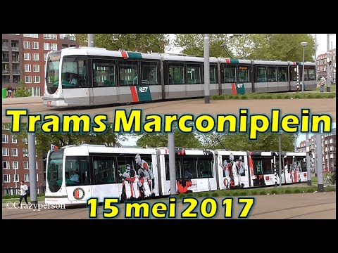 Trams op Marconiplein Rotterdam (15 mei 2017)