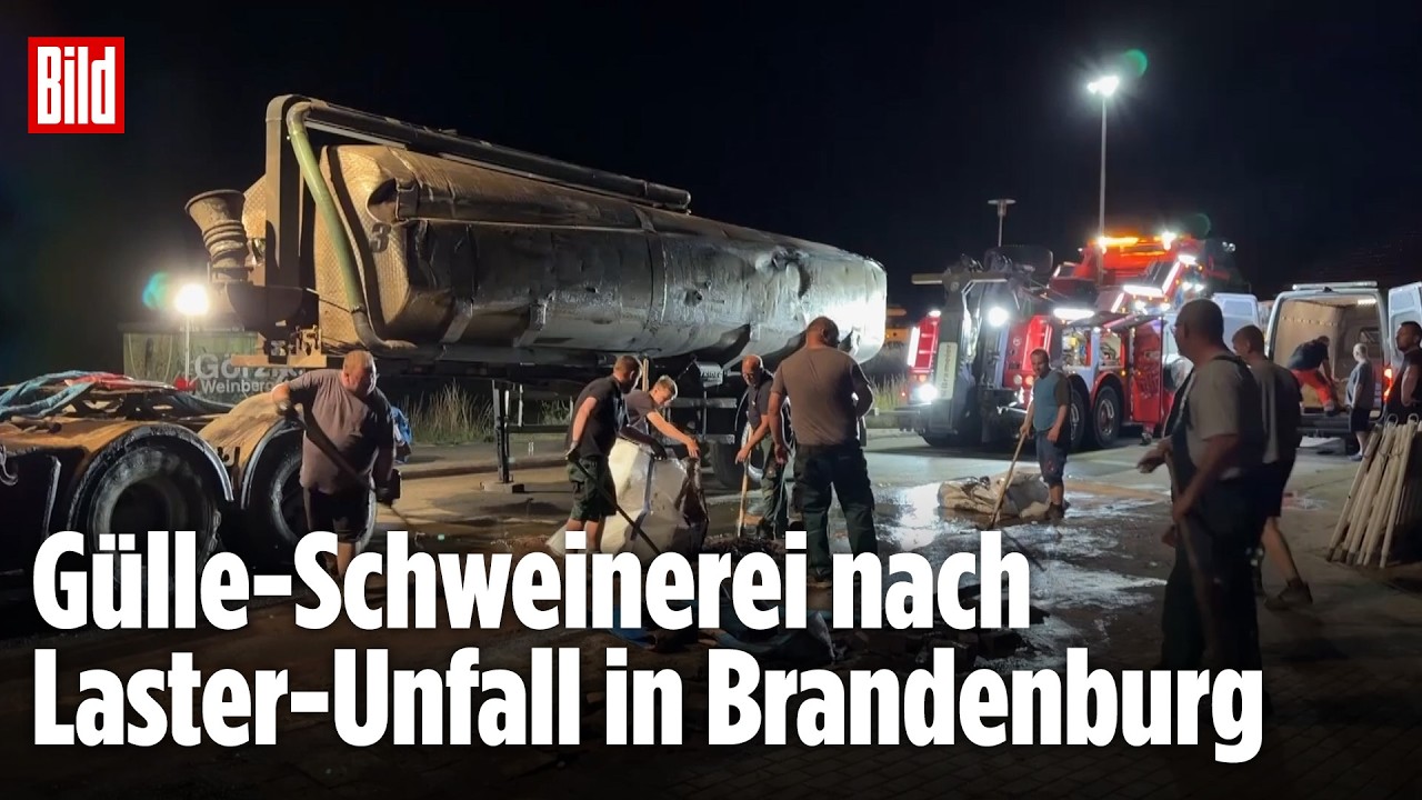 Güllelaster-Unfall: Stinkendende Ladung ergießt sich über Bundesstraße