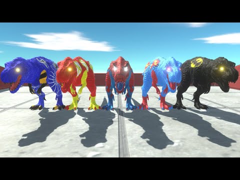 5x Marvel DC T-rex Death Run vs Godzilla - Animal Revolt Battle Simulator