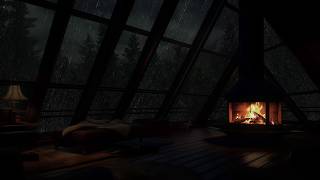 Sótão acolhedor com lareira: Sons relaxantes de chuva na floresta tropical para estudar e relaxar