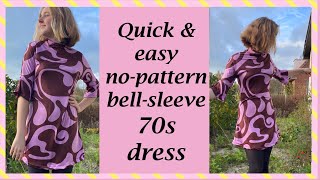 Quick & easy no-pattern bell-sleeve 70s dress