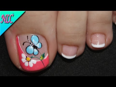 DISEÑO DE UÑAS PARA PIES MARIPOSA Y FLOR MUY FÁCIL DE HACER – BUTTERFLY NAIL ART – NLC