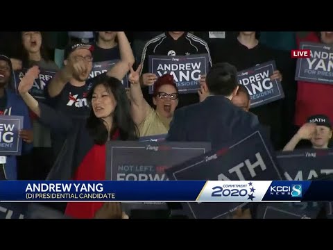 Andrew Yang celebrates with supporters 10:55 p.m.