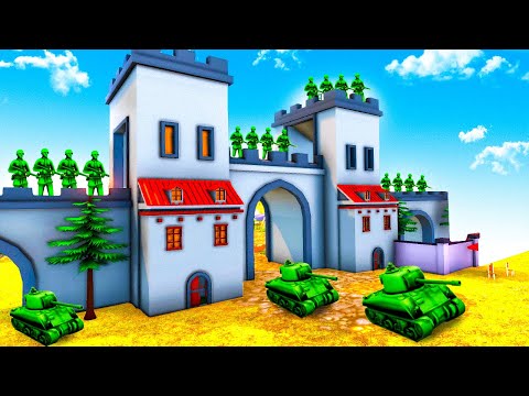 Green Army Men Defend Huge Toy Castle In Attack on Toys!