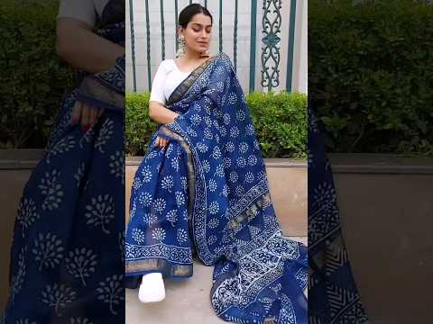 Chanderi cotton Indigo saree #indigo #chanderisilk #foryou #fyp #snehalmishra
