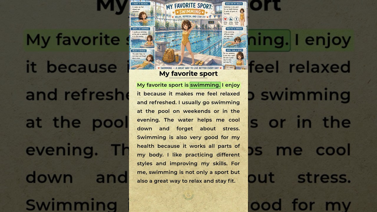 My Favorite Sport is Swimming 🏊‍♀️ | Easy English Practice  #learnenglish #englishpractice