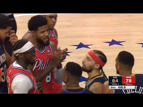 Paul George and CJ McCollum get in each others face and exchange words