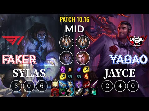 T1 Faker Sylas vs JDG Yagao Jayce Mid - KR Patch 10.16