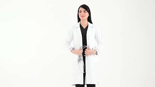 لابكوت طبي نسائي أبيض صوفيا 38 إنش بأكمام مزينة وجيوب عملية