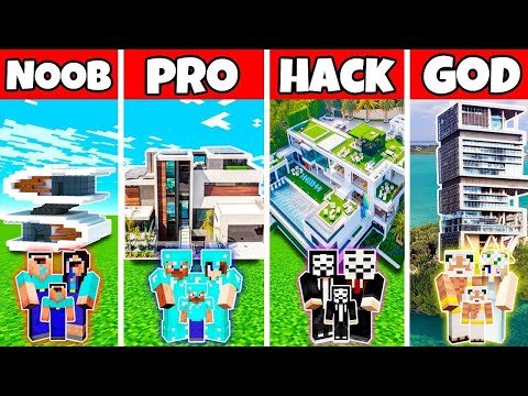 Minecraft Battle : Family Resort Summer Mansion Build Challenge - Noob Vs Pro Vs Hacker Vs God