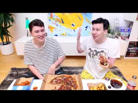 DAN AND PHIL MUKBANG IN 5 MINUTES WITH APPLAUSE AND CHEER AUDIO