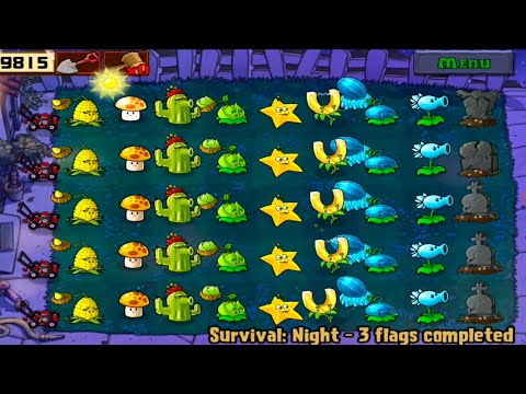 SURVIVAL || Plants Vs Zombies NIGHT 3 flags completed full gameplay.