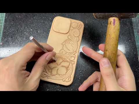 Leather iPhone Case - Floral Carving - Tan Color - Hand Tooled - Handmade by BridleBlack