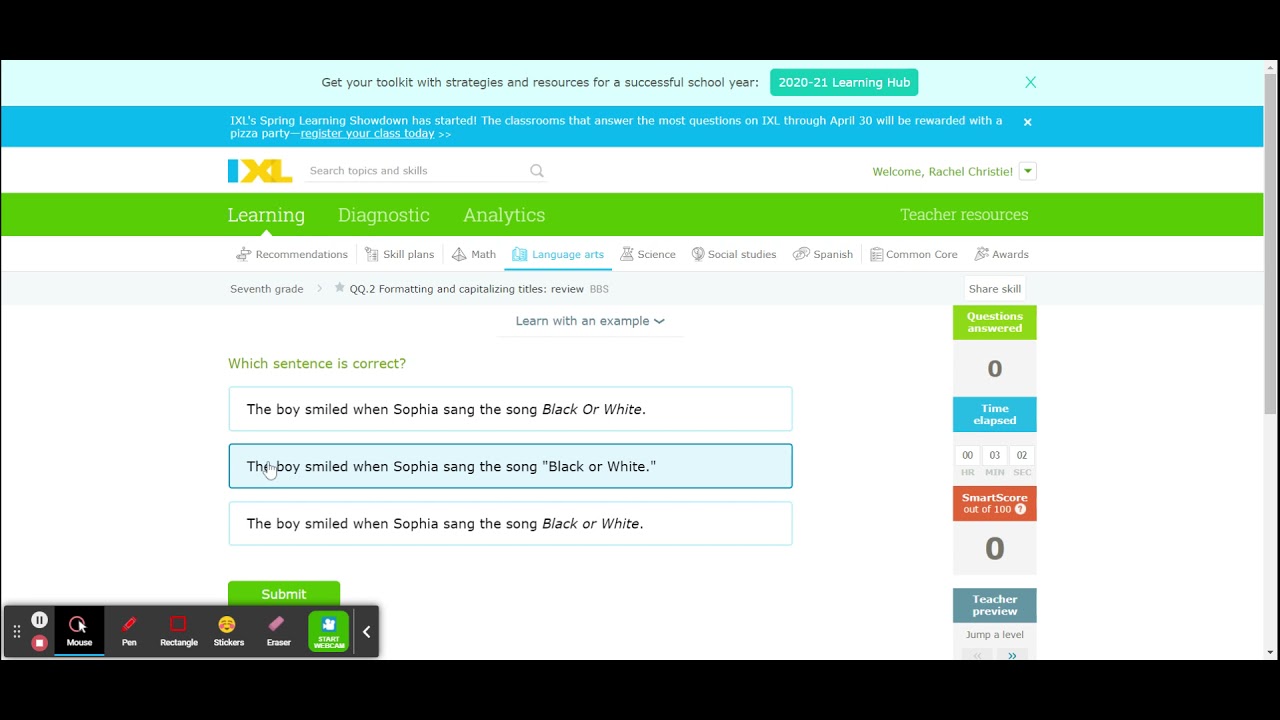 IXL | Formatting and capitalizing titles: review | 7th grade language arts