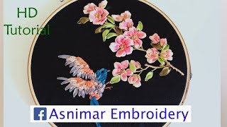 Ribbon Embroidery Design - Bird and Flowers