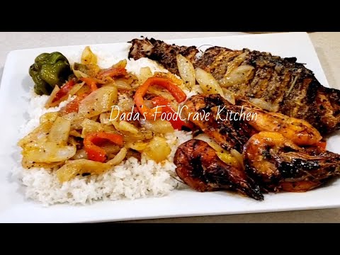 Senegalese Fish Yassa with Shrimp: Broiled, Sauced, and Served Over Jasmine Rice