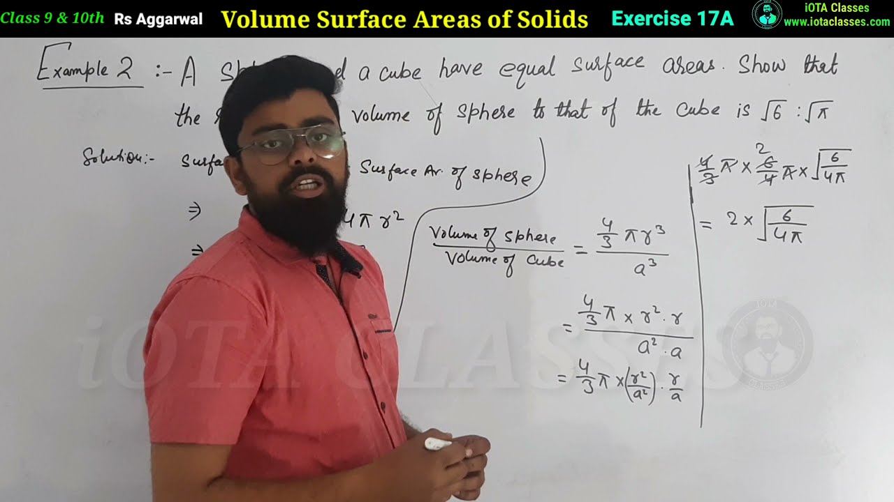 Watch video A sphere and a cube have equal surface area show that the ratio of the volume of sphere Now A sphere and a cube have equal surface area show that the ratio of the volume of sphere