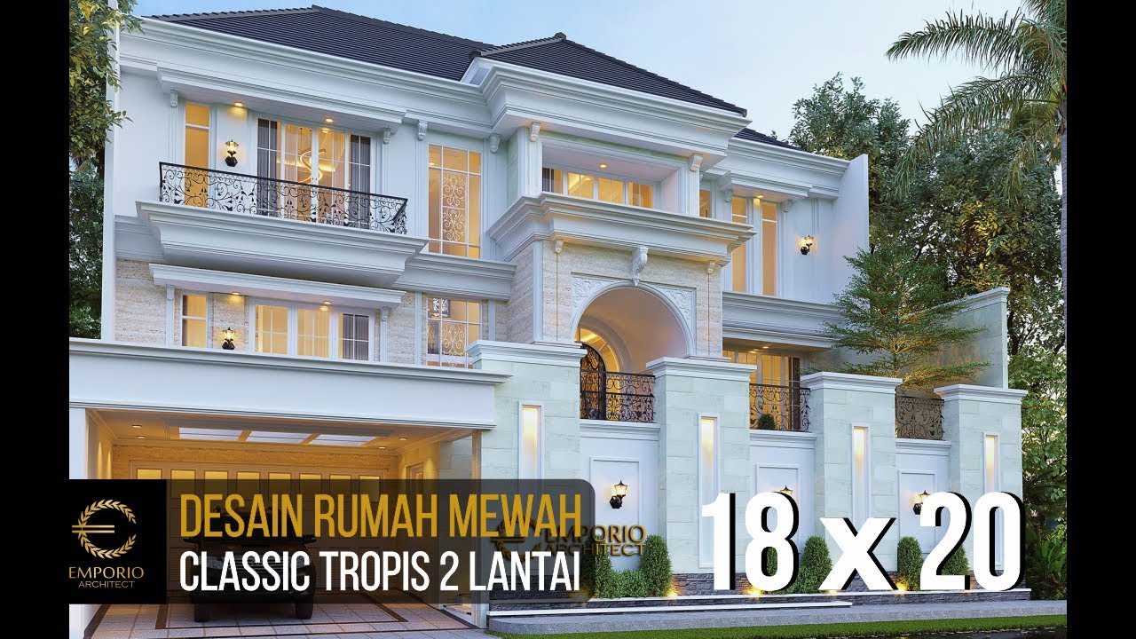 Video 3D Jasa Arsitek Desain Rumah Klasik 2 Lantai Luas 500 m2 Lebar 18 m