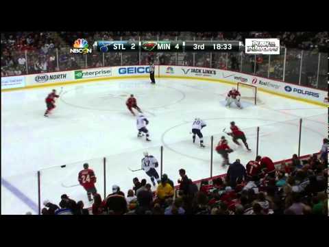 Kyle Brodziak wrist shot goal 4-2 St. Louis Blues vs Minnesota Wild 4/10/14 NHL Hockey.
