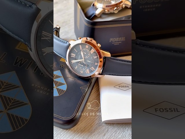 Vídeo relacionado con Fossil Reloj para hombre Grant, movimiento de cuarzo cronógrafo, caja de acero rosa dorado de 44 mm con correa de piel auténtica, FS4835, Azul