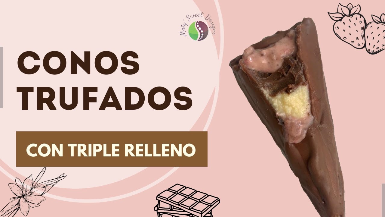 Conos trufados con triple relleno, tres sabores diferentes en cada cono. Chocolate, Vainilla y Fresa