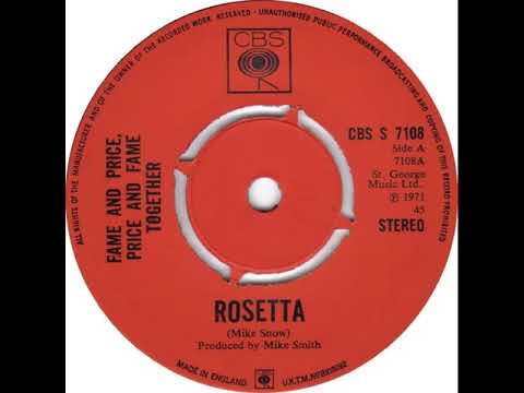 UK New Entry 1971 (71) Fame & Price, Price & Fame Together - Rosetta