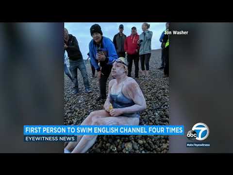 Cancer survivor becomes 1st person to swim English Channel 4 times without stopping | ABC7