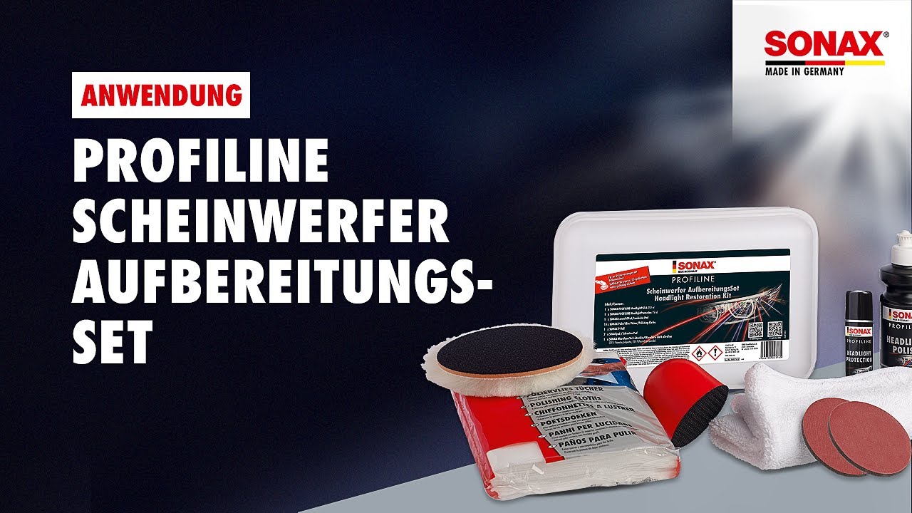 Video: SONAX PROFILINE Scheinwerfer Aufbereitungsset 26-teilig Video: SONAX PROFILINE Scheinwerfer Aufbereitungsset 26-teilig