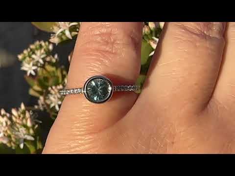 Sonia engagement ring with Round Cut Medium Denim Green/Blue 5mm/0.6ct Montana Sapphire #CD4
