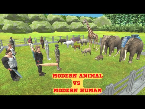 Modern Human Vs Modern Mammals Battle - the strong team is..? Animal Revolt Battle Simulator #arbs