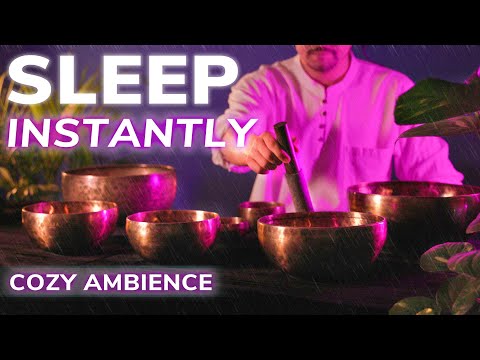 Forest Rain SLEEP SOUND BATH Experience | 3 Hours Tibetan Singing Bowls | Rain On Forest Leaves