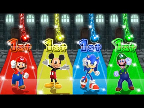 Mario Party 9 MiniGames - Mario Vs Sonic Vs Mickey Mouse Vs Bowser (Master Difficulty)