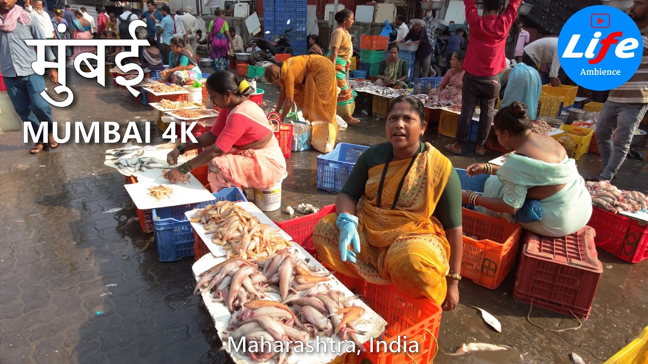 MUMBAI, Malad Fish Market Walking Tour - Indian Fish Market Life Ambience 4K HDR